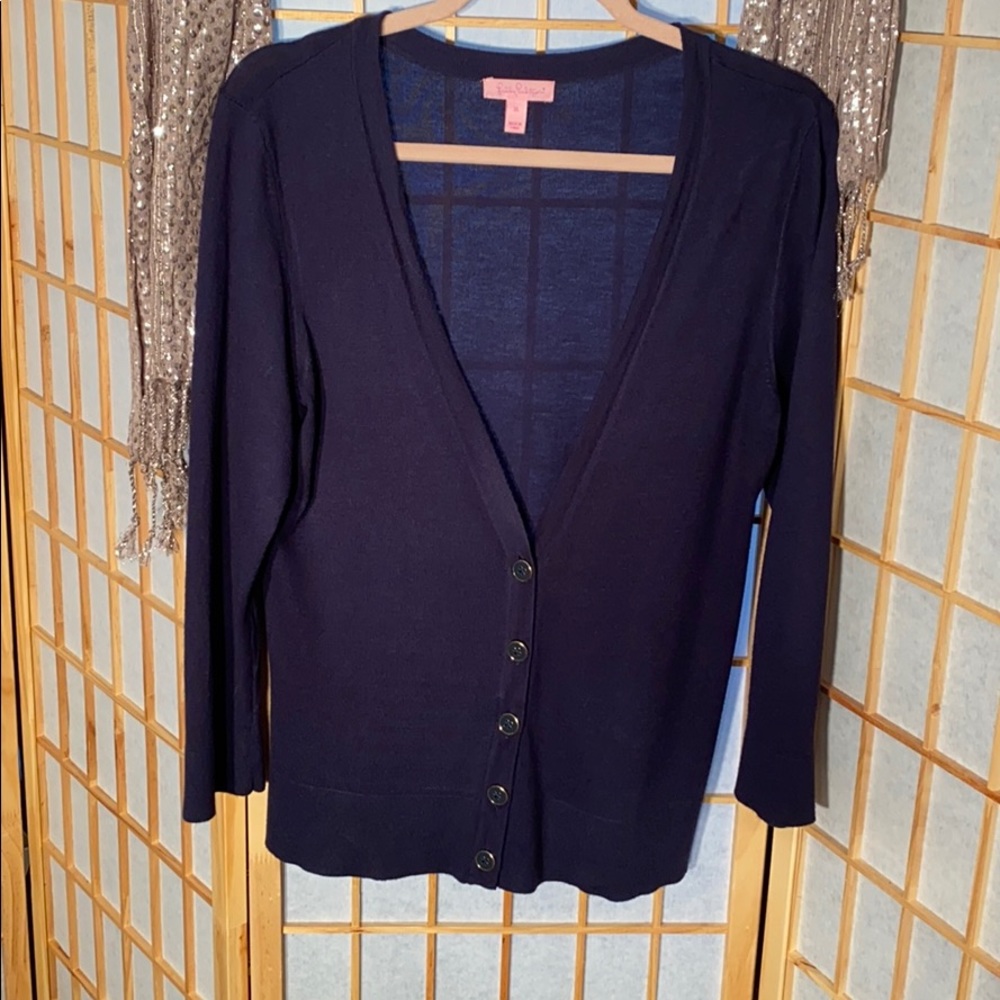 🌴Really Pulitzer deep V-neck blue sweater